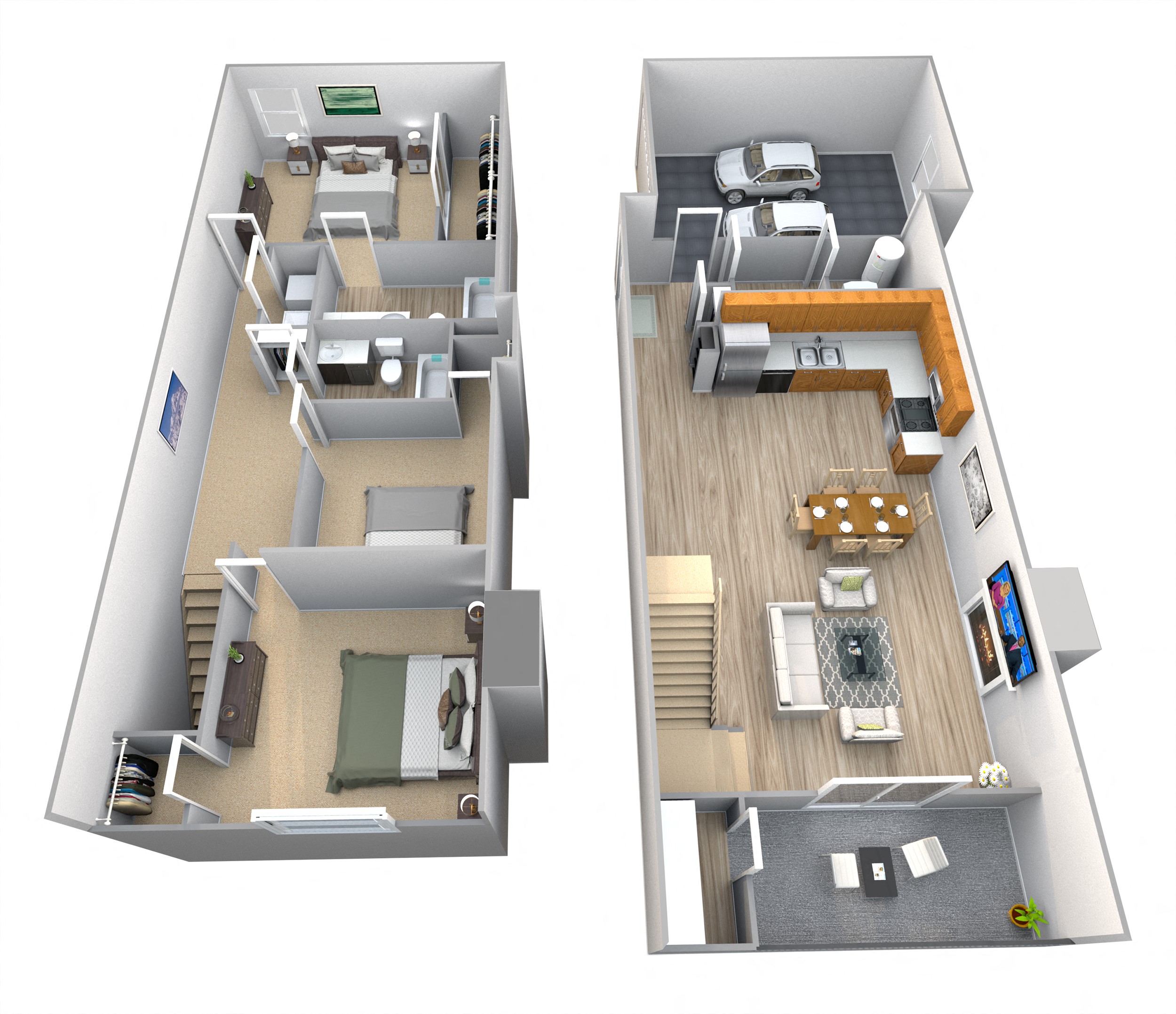 Floor plan for 3 beds, 2.5 baths, 1400 sqft